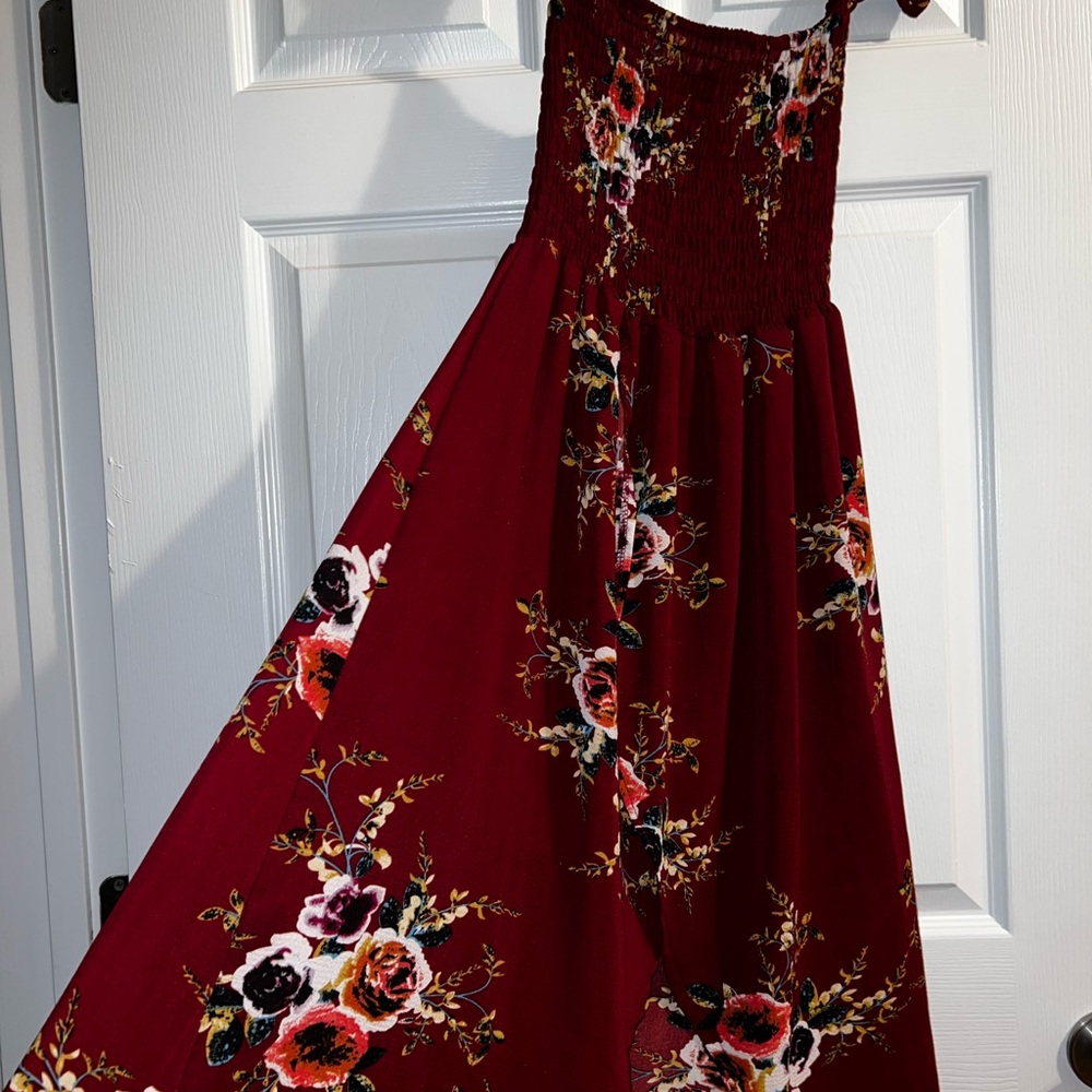 Burgundy Floral High-Low Dress